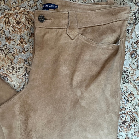 RALPH LAUREN Size 12 Tan Khaki 100% Suede Leather Classic Equestrian Flat-Front - Picture 3 of 16